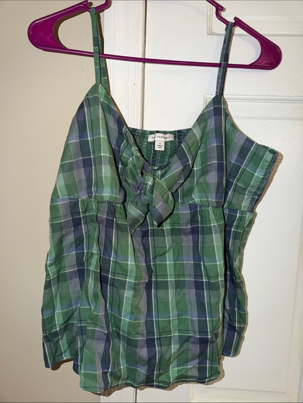 Green and Blue Plaid Tie-Front Cami